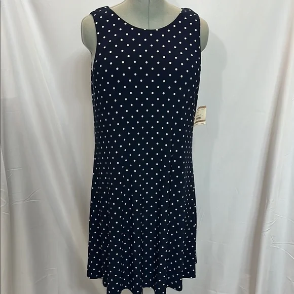 Anne Klein Dresses | Nwt Anne Klein Sleeveless Polka Dot A-Line Dress | Color: Blue/White | Size: 12 | Shop_Sandra_Ds's Closet